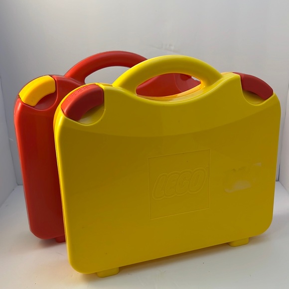 Lego Other - 2 Lego Carrying Storage latching Cases Red Yellow Hard Plastic Empty 2012